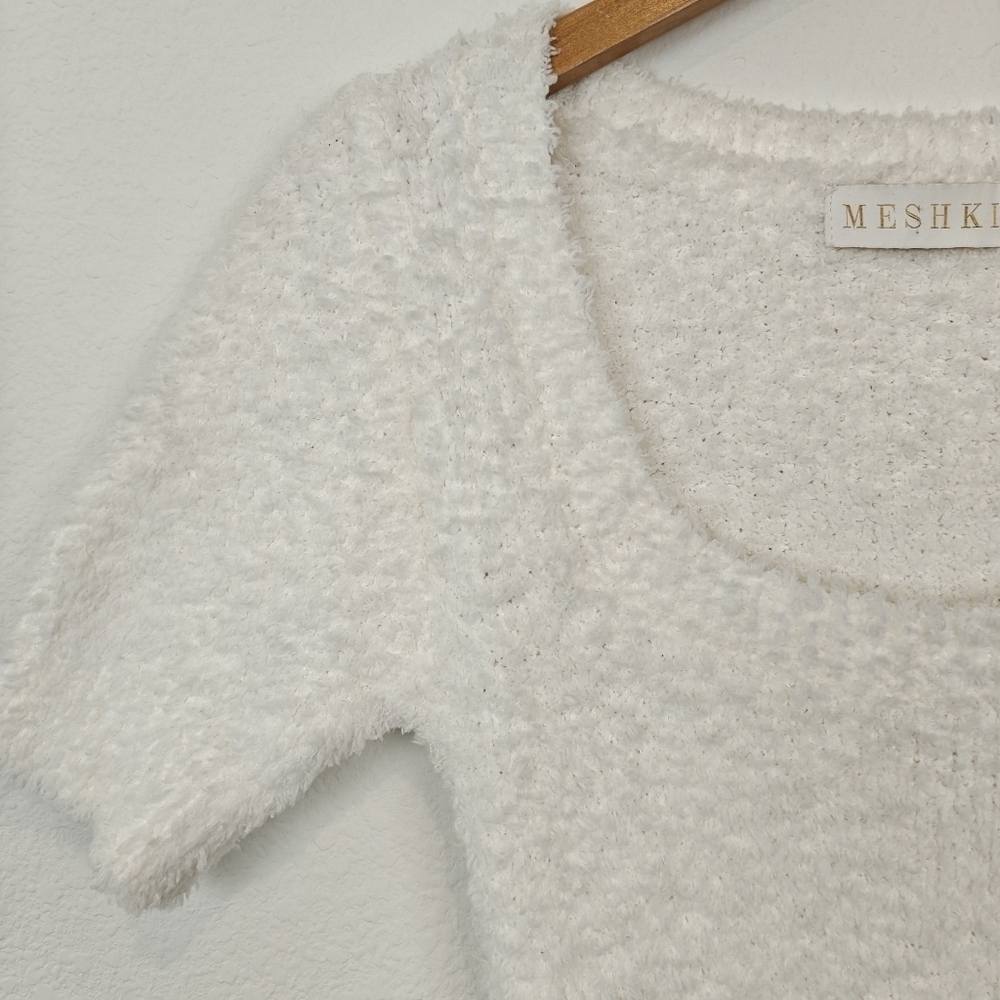 Meshki Fuzzy Teddi White Short Sleeve Bodycon Mini Dress Size Small Women's - Picture 6 of 13
